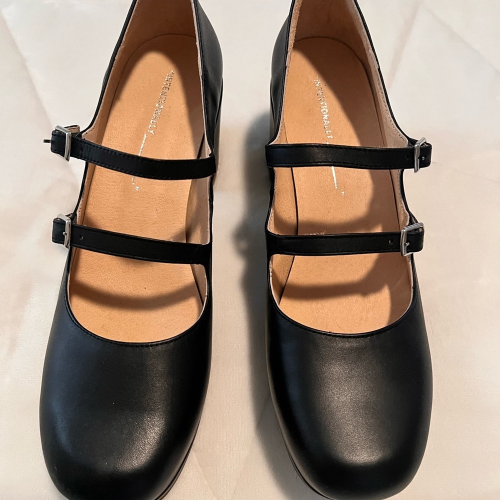 INTENTIONALLY BLANK Black Double Strap Loafers